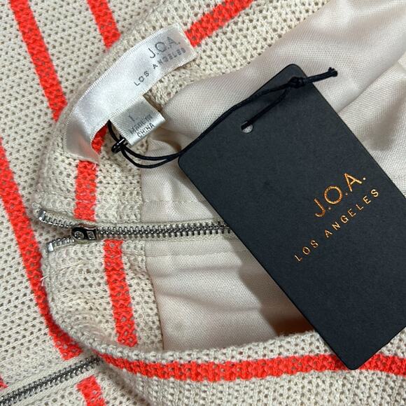 J.O.A. Knit 2 Piece Crop Top & Skirt Set Cream Orange Strip Size Large NWT - Picture 12 of 13